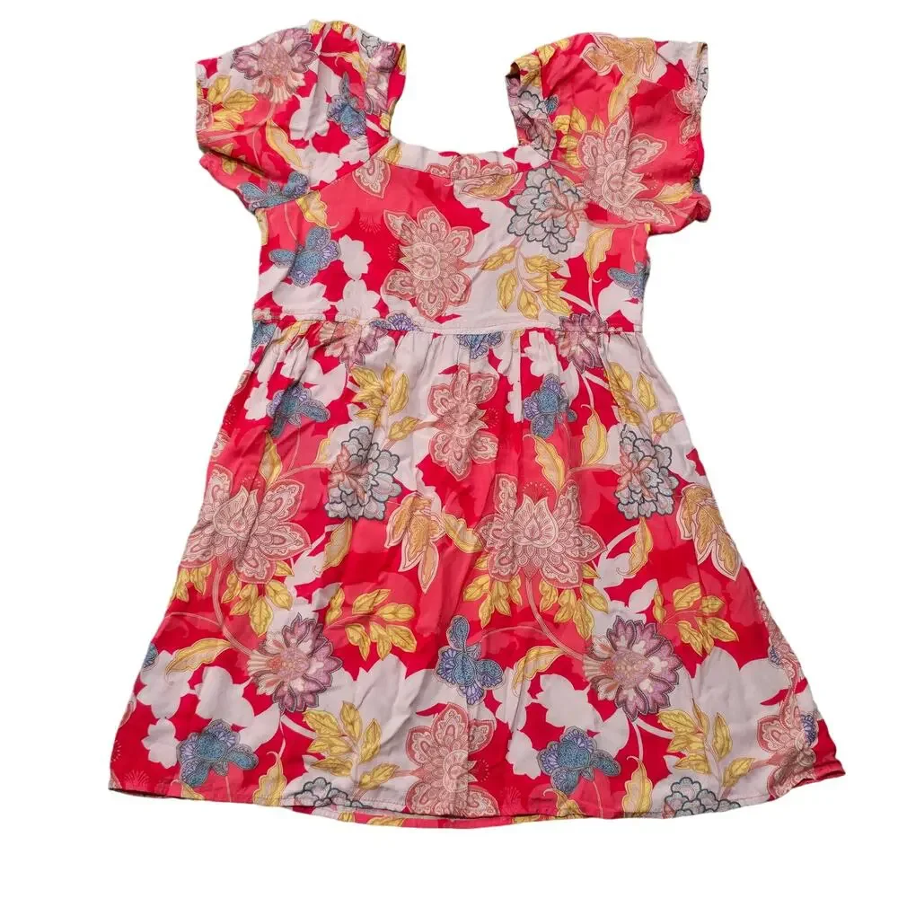 O'Neil Becka Antalya Floral Print Short Flutter Sleeves Empire Waist Dress